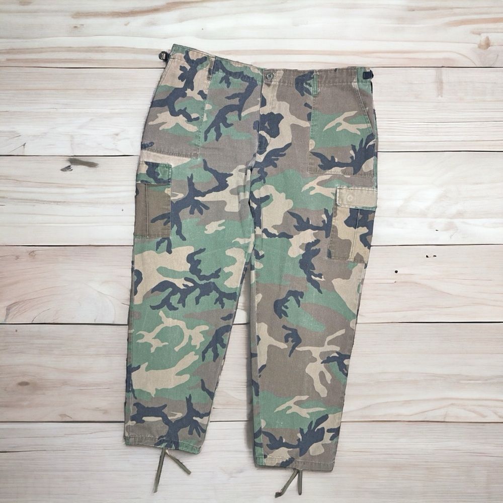 Vintage Jungle Fatigue Pants Camo Cargo Adjustable Waist & Hem Sz XL
